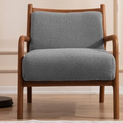 EMBA LUXURY- Cardea Wooden Leg Bergere Single Armchair Babyface Teddy Bukle fabric soft comfortable aesthetic wooden glossy polished armchair