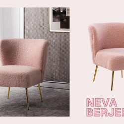 EMBA LUXURY- Neva Berjer berjer gold metal leg single chair babyface teddy curly fabric soft comfortable armchair