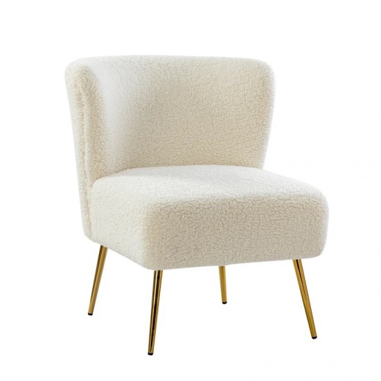 EMBA LUXURY- Krem Neva Berjer berjer gold metal leg single chair babyface teddy curly fabric soft comfortable armchair