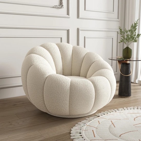 EMBA LUXURY- Okka Molly Bergere Teddy Towel Fabric Round Fluffy Split waiting room lounge group single chair