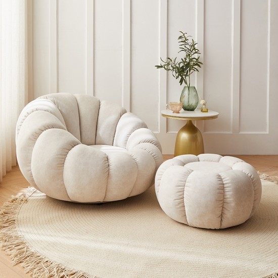 EMBA LUXURY- Okka Molly Bergere Teddy Towel Fabric Round Fluffy Split waiting room lounge group single chair