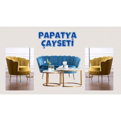 EMBA LUXURY-  Sarı Mavi Papatya (İstiridye) Berjer Seti ve Çay Seti 